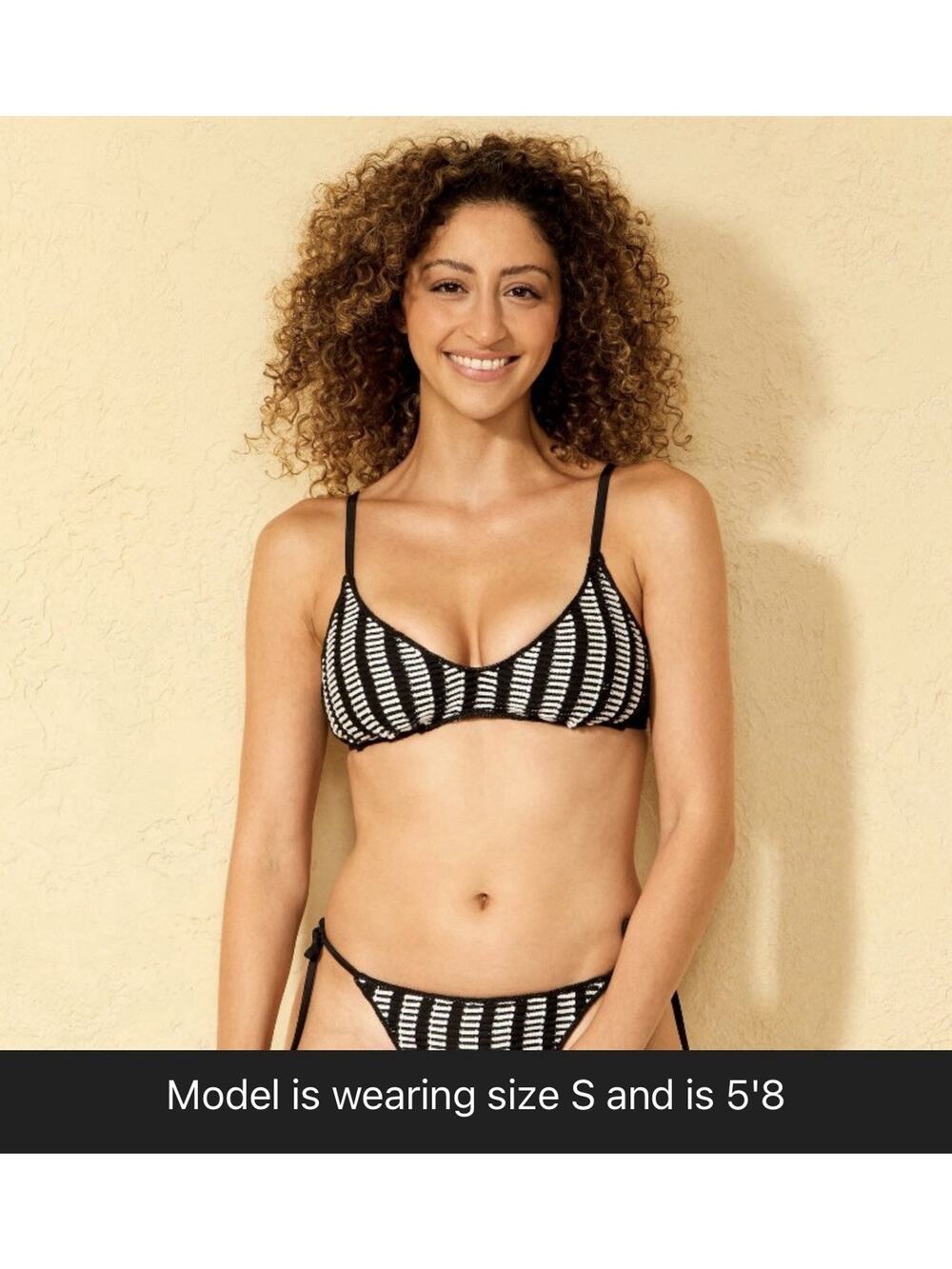 NWT Wild Fable XXS 00 Black White Striped Crochet Bralette Bikini Top Swim